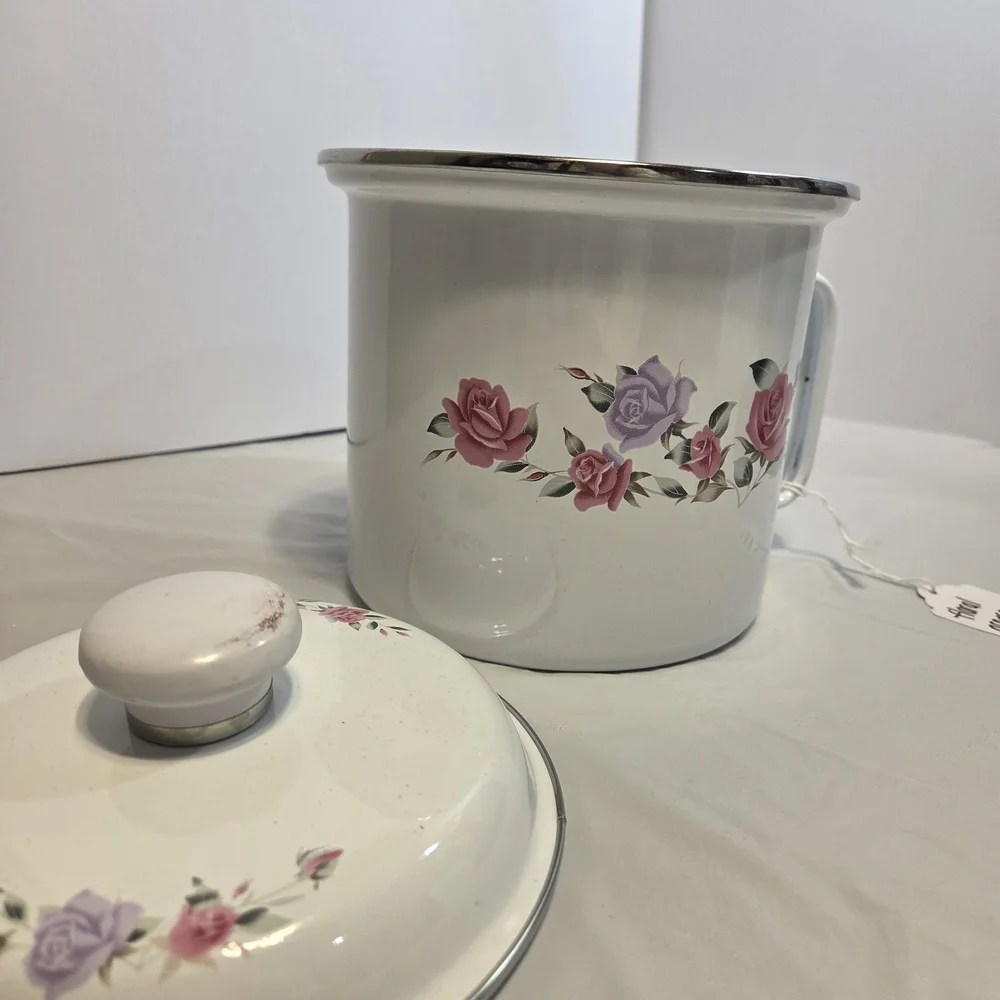 Charming Floral Enamel Pot with Lid